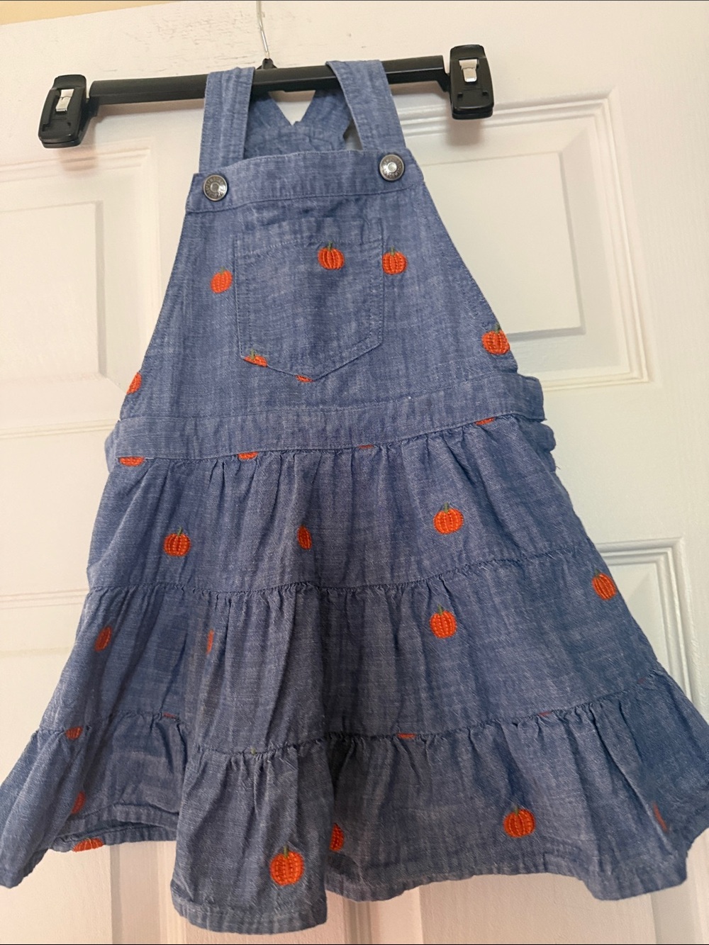 Gymboree Blue Chambray Pumpkin Embroidered Pinafore Dress